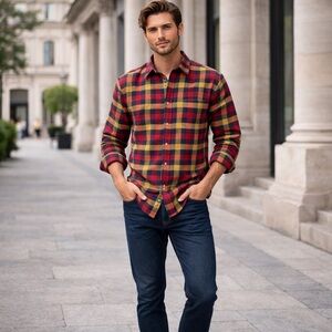 NWT FJALLRAVEN Flannel Shirt Red Plaid Skog Slim Fit‎ Long Sleeve Outdoor LARGE